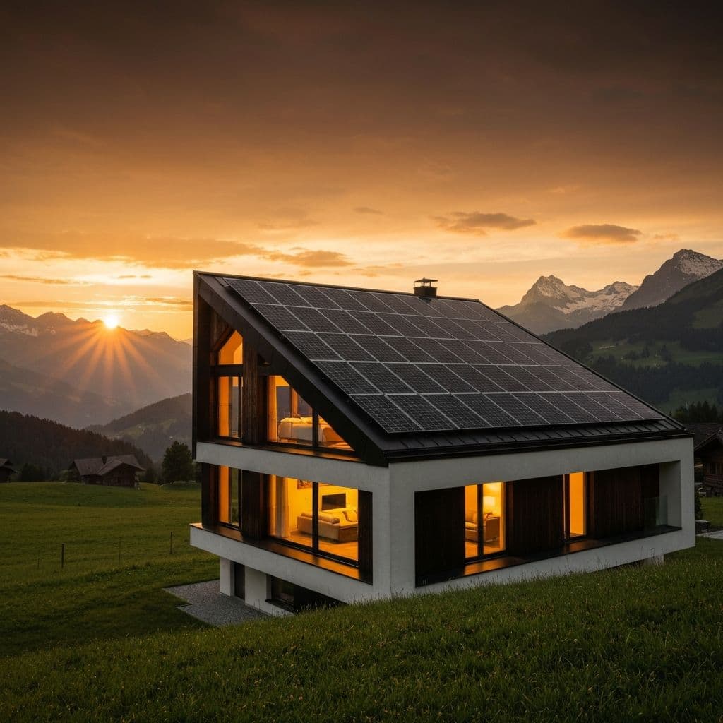Modernes Einfamilienhaus mit Photovoltaikanlage auf dem Dach in der Ostschweiz